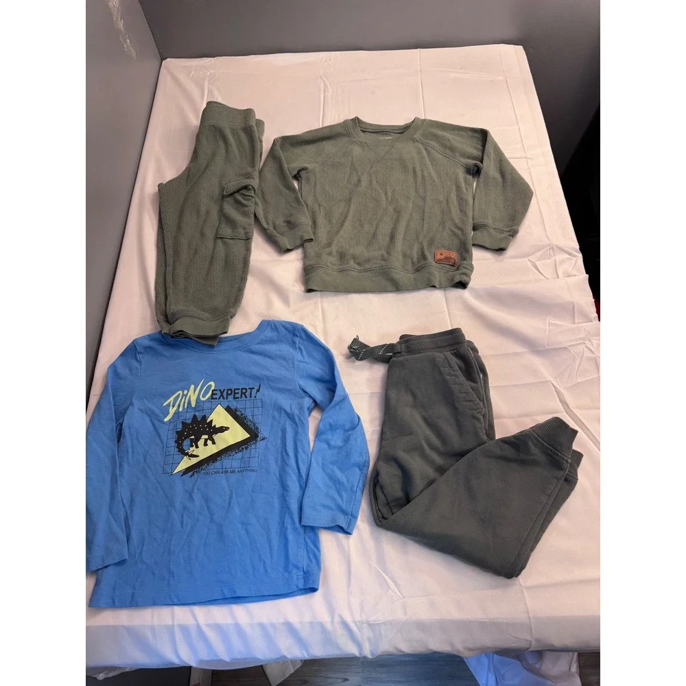 Carter's Cat & Jack Toddler Boy 3T Dino Waffle Knit Jogger Outfit Bundle 4pc